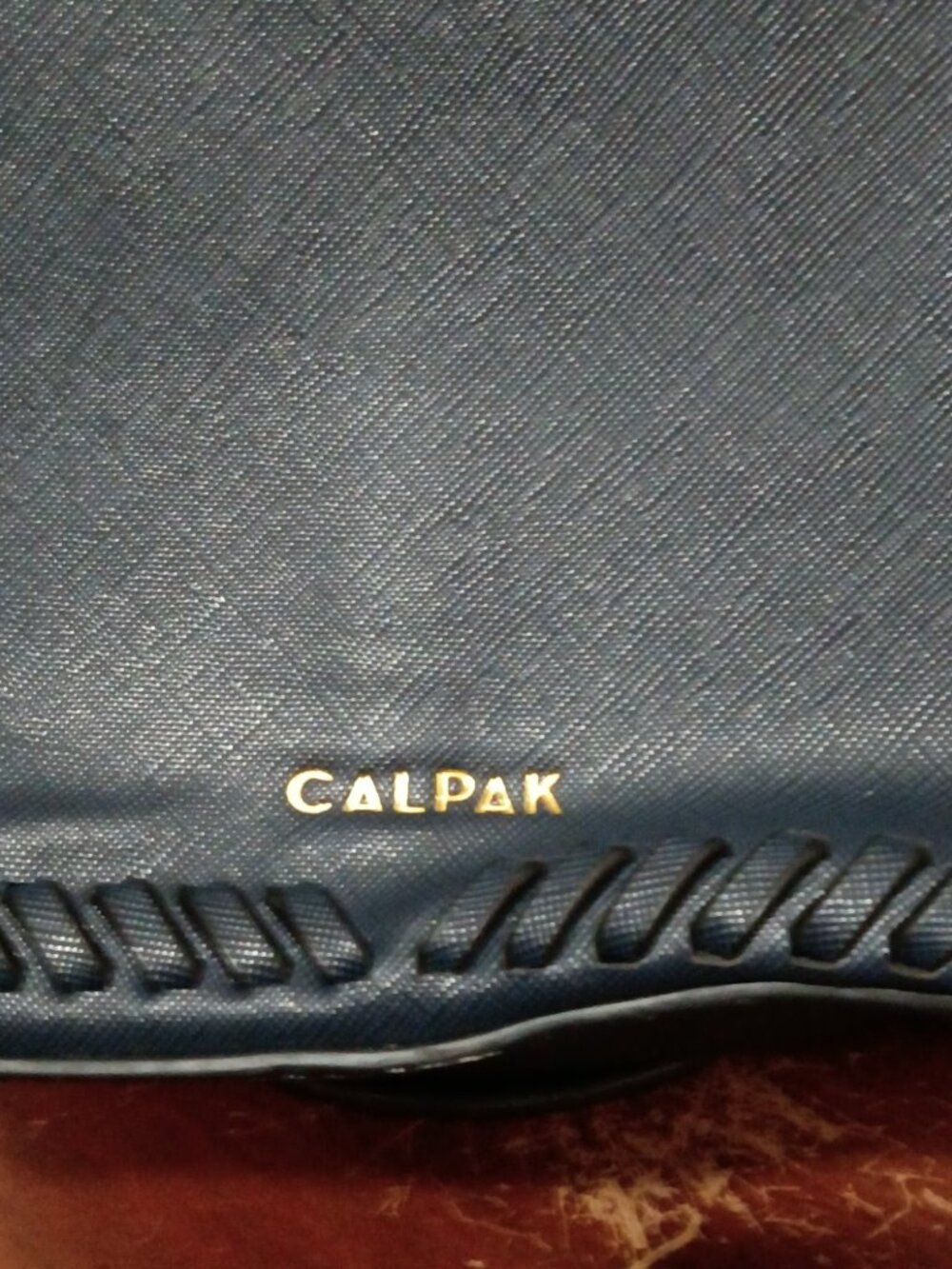Calpak Kaya Backpack Blue Faux Leather Gold Hardware Trolly Sleeve Side Pockets - Picture 2 of 11